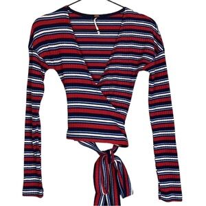 Free People striped wrap front tie top